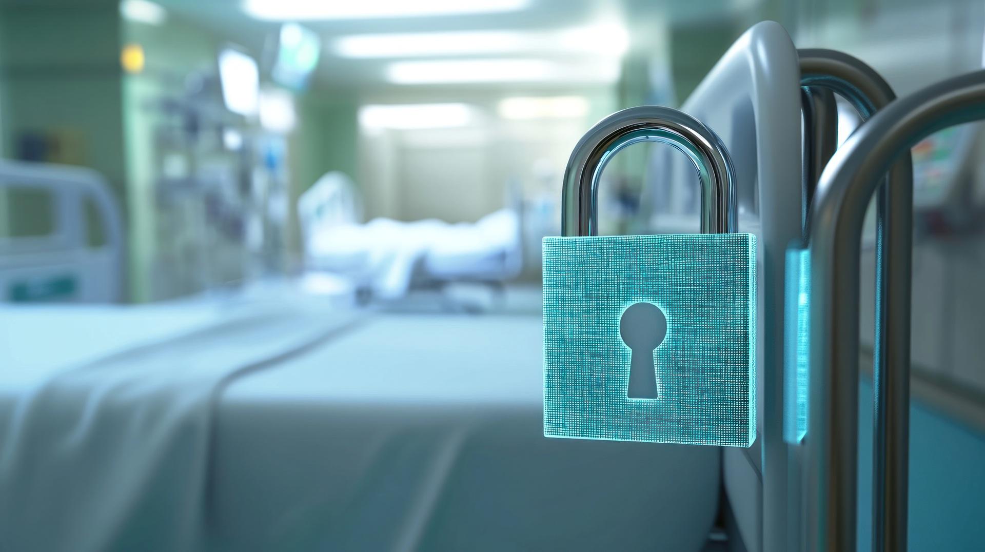Schloss an Krankenhausbett symbolisiert Sicherheit und Datenschutz | klinische Bewertung